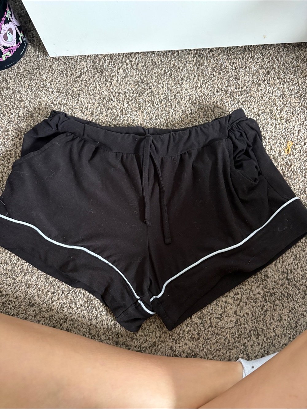 Black Kids Lounge Shorts with White Piping and Pockets